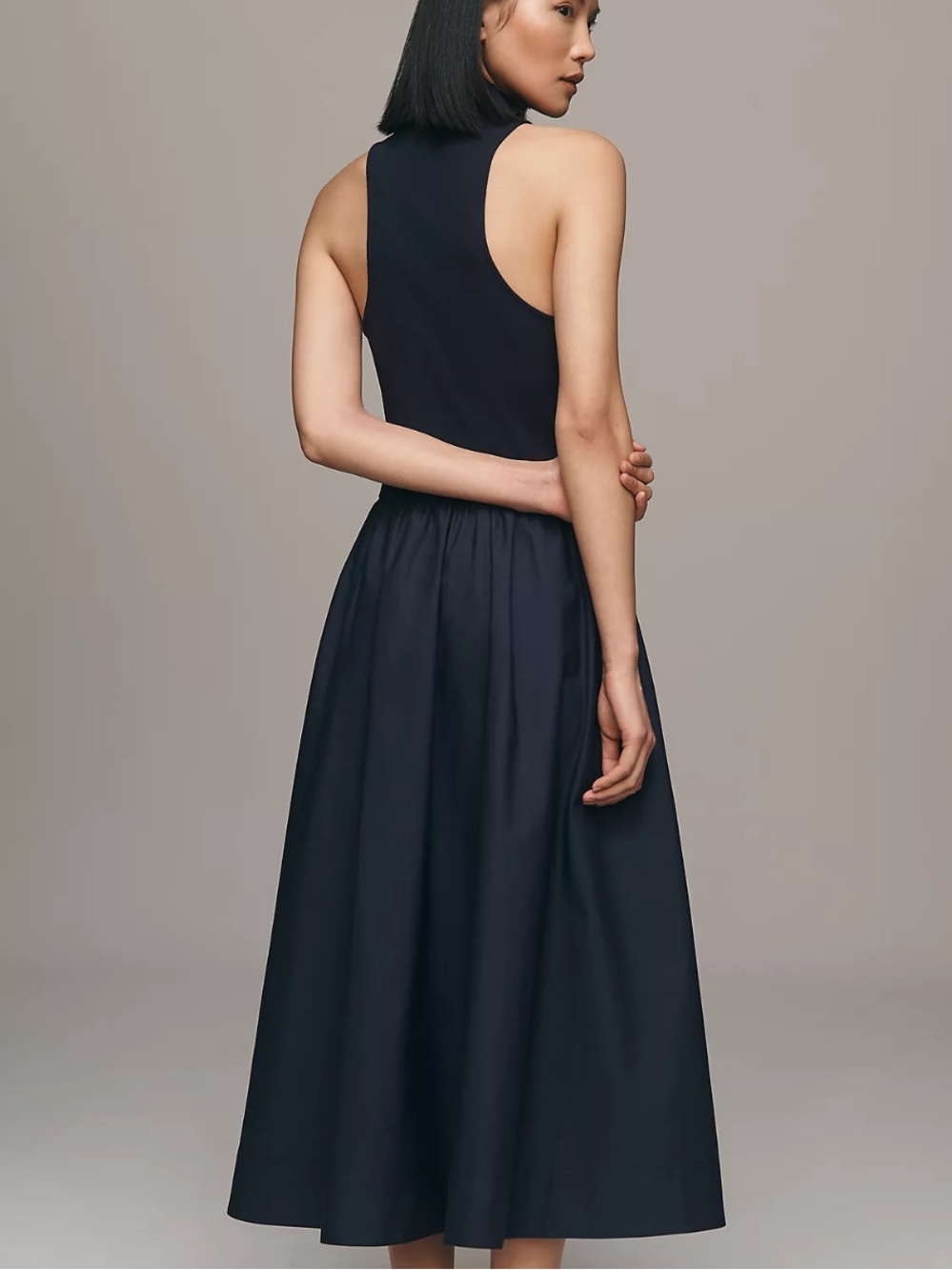 Maeve Navy Collared Button-Front Sleeveless Midi Dress - Picture 3 of 6